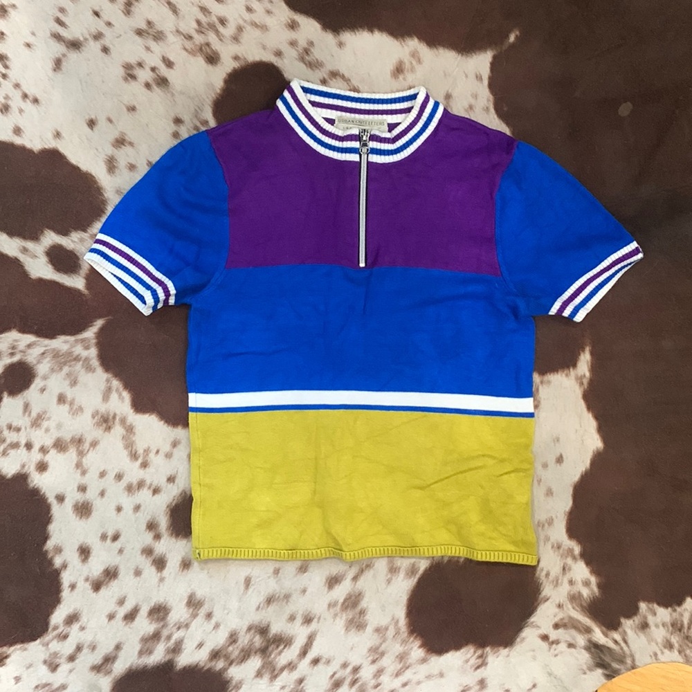 cute short sleeve color block sweater
